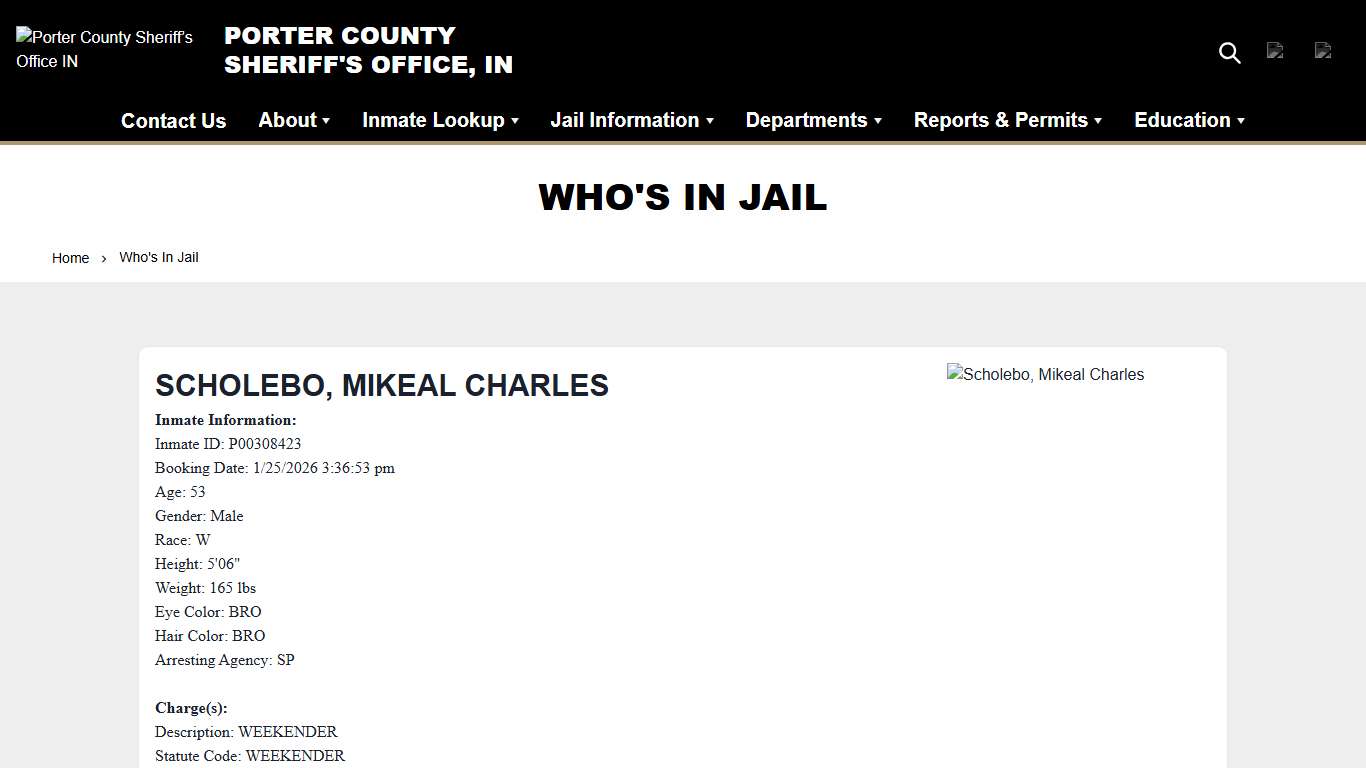 Who's In Jail Porter County Sheriff’s Office IN